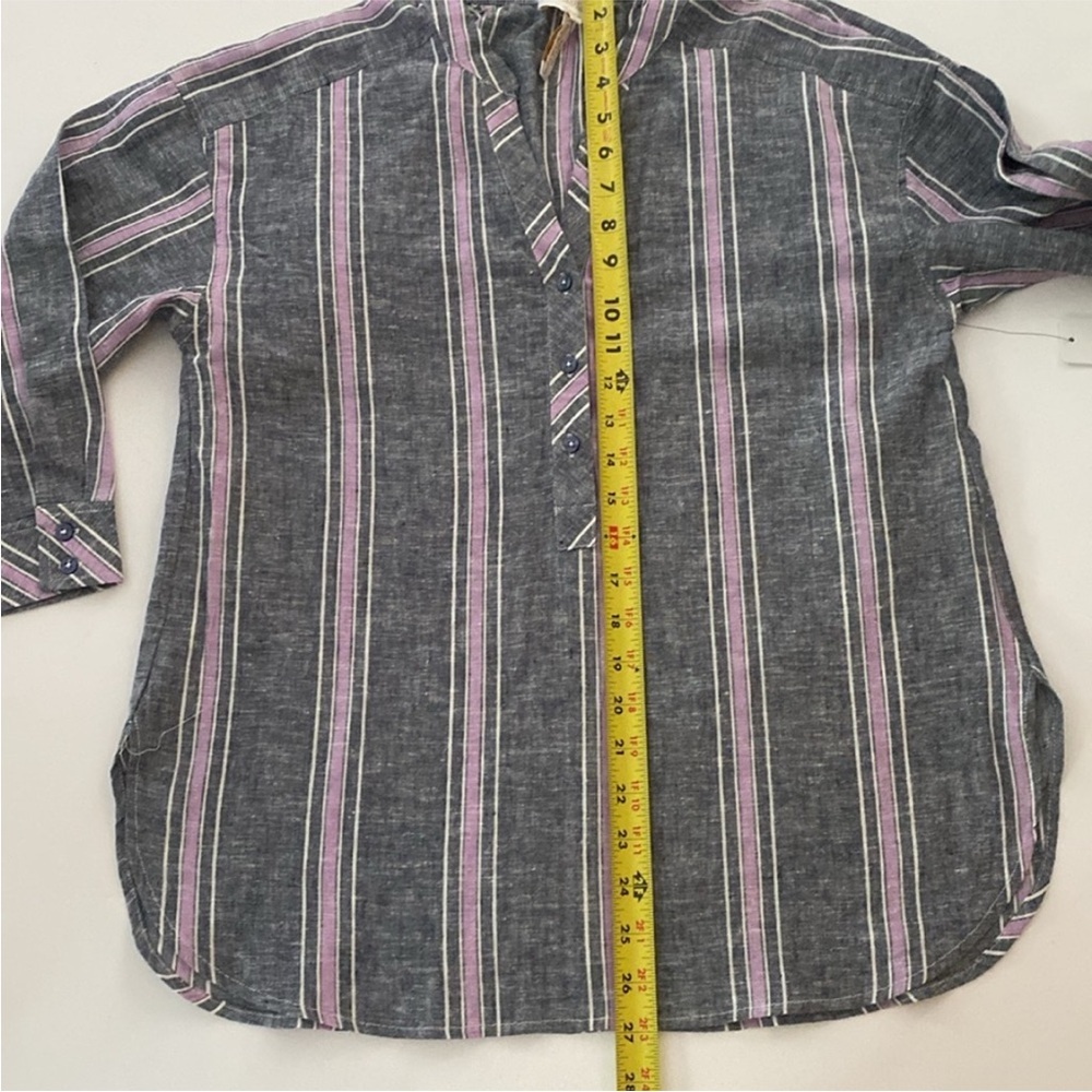 Laundry by Shelli Segal Linen Blend Shirt Top Gray Pink V Neck New size Small - Picture 8 of 11